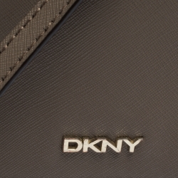 Pre Owned DKNY Taupe Leather Flap Crossbody Bag