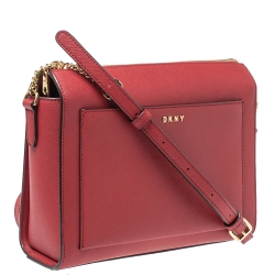Pre Owned Dkny Red Leather Ava Zip Crossbody Bag