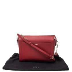 Pre Owned Dkny Red Leather Ava Zip Crossbody Bag