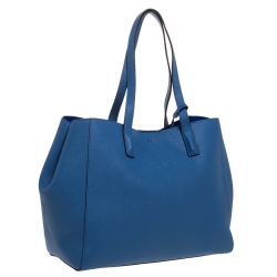 Pre Owned DKNY Blue Leather Shopper Tote