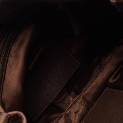 Pre Owned DKNY Brown/Beige Signature Canvas and Leather Studded Shoulder Bag