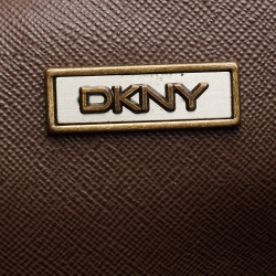 Pre Owned DKNY Brown/Beige Signature Canvas and Leather Studded Shoulder Bag