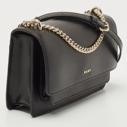 Pre Owned DKNY Black Leather Bryant Park Flap Crossbody Bag
