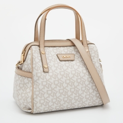 Pre Owned Dkny Beige/Ivory Signature Coated Canvas and Leather Satchel