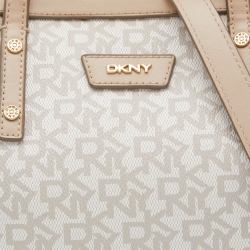 Pre Owned Dkny Beige/Ivory Signature Coated Canvas and Leather Satchel