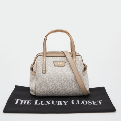 Pre Owned Dkny Beige/Ivory Signature Coated Canvas and Leather Satchel