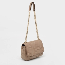 Pre Owned DKNY Beige Quilted Leather Allen Flap Shoulder Bag