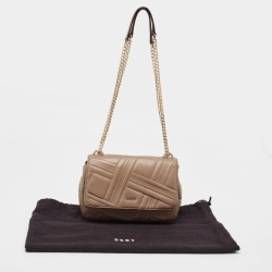Pre Owned DKNY Beige Quilted Leather Allen Flap Shoulder Bag