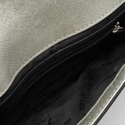 Pre Owned DKNY Silver Leather Bryant Flap Crossbody Bag