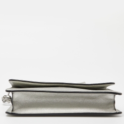 Pre Owned DKNY Silver Leather Bryant Flap Crossbody Bag