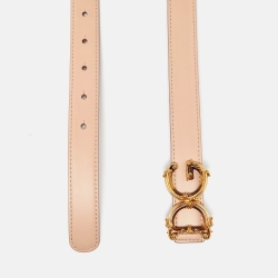 Pre Owned Dolce & Gabbana Pink Leather Baroque Logo Buckle Belt 100 CM