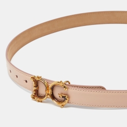 Pre Owned Dolce & Gabbana Pink Leather Baroque Logo Buckle Belt 100 CM