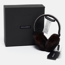 Pre Owned Dolce & Gabbana Brown Mink Fur and Crystals Earmuffs