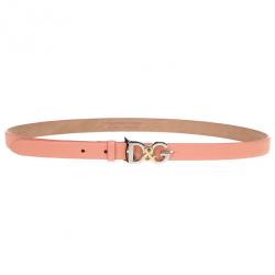 Pre Owned Dolce and Gabbana Coral Leather Logo Belt 85 CM
