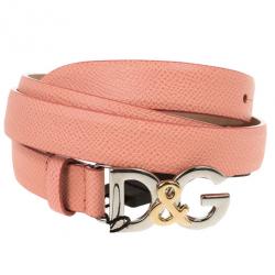Pre Owned Dolce and Gabbana Coral Leather Logo Belt 85 CM