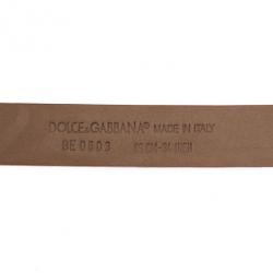 Pre Owned Dolce and Gabbana Coral Leather Logo Belt 85 CM