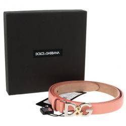 Pre Owned Dolce and Gabbana Coral Leather Logo Belt 85 CM