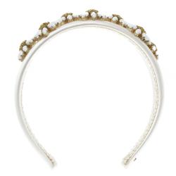 Dolce and Gabbana Daisy Flower Embellished White Satin Headband