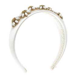 Dolce and Gabbana Daisy Flower Embellished White Satin Headband