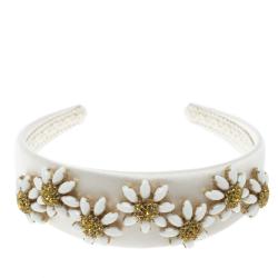 Dolce and Gabbana Daisy Flower Embellished White Satin Headband