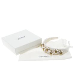 Dolce and Gabbana Daisy Flower Embellished White Satin Headband