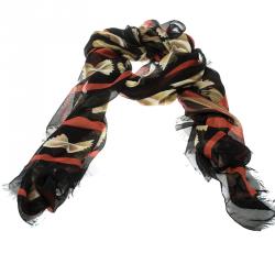 مملوكة مسبقًا Dolce and Gabbana Black Pasta Printed Silk Scarf 