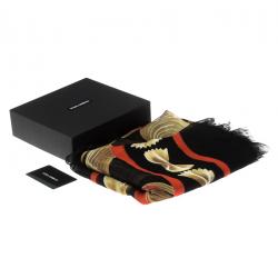 مملوكة مسبقًا Dolce and Gabbana Black Pasta Printed Silk Scarf 