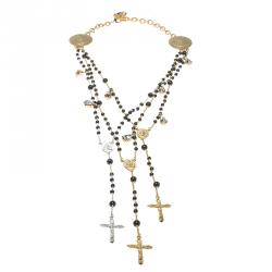 Pre Owned Dolce and Gabbana Beaded Rosary Cross Multi Layer Necklace