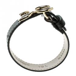 مملوكة مسبقًا Dolce and Gabbana Black Iguana Leather Gold Tone Logo Bracelet L