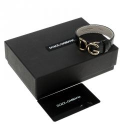 مملوكة مسبقًا Dolce and Gabbana Black Iguana Leather Gold Tone Logo Bracelet L