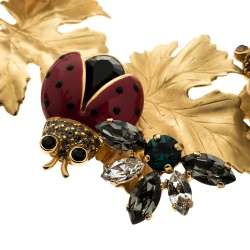 Pre Owned سوار دولتشي أند غابانا ليدي باغ ورق شجر إيناميل كريستال مزخرف ذهبي اللون