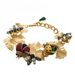 Pre Owned سوار دولتشي أند غابانا ليدي باغ ورق شجر إيناميل كريستال مزخرف ذهبي اللون