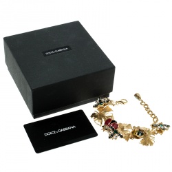 Pre Owned سوار دولتشي أند غابانا ليدي باغ ورق شجر إيناميل كريستال مزخرف ذهبي اللون