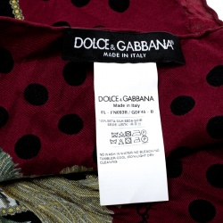 مملوكة مسبقًا Dolce and Gabbana Burgundy Polka Dotted Floral Printed Silk Square Scarf