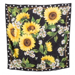 Pre Owned وشاح دولتشي أند غابانا مربع منقط طباعة زهور حرير أسود