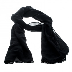 مملوكة مسبقًا Dolce and Gabbana Black Silk Georgette Lace Edged Scarf