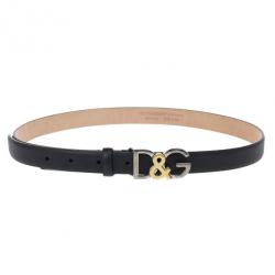 مملوكة مسبقًا Dolce and Gabbana Black Leather D&G Belt 75 CM