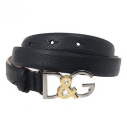 مملوكة مسبقًا Dolce and Gabbana Black Leather D&G Belt 75 CM