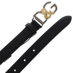 مملوكة مسبقًا Dolce and Gabbana Black Leather D&G Belt 75 CM