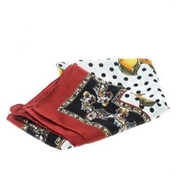 مملوكة مسبقًا Dolce and Gabbana Lemon and Italian Cart Print Polka Dotted Silk Square Scarf
