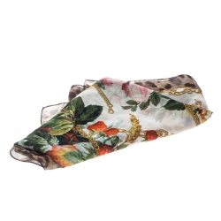 Pre Owned Dolce and Gabbana Floral and Leopard Printed Silk Chiffon Square Scarf