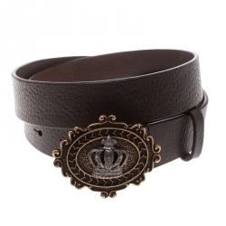 Pre Owned Dolce & Gabbana Dark Brown Leather Crown Buckle Belt 85cm