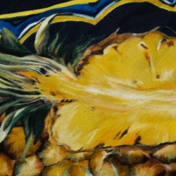 Pre Owned Dolce and Gabbana Pineapple Print Striped Silk Square Scarf