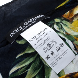 Pre Owned Dolce and Gabbana Pineapple Print Striped Silk Square Scarf