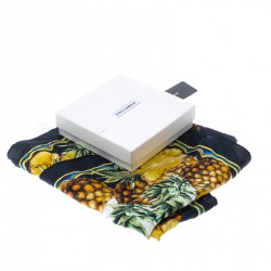 Pre Owned Dolce and Gabbana Pineapple Print Striped Silk Square Scarf