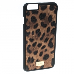 Pre Owned Dolce & Gabbana Brown Leopard Print Leather iPhone 6+ Case