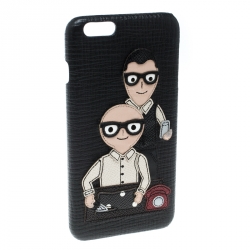 مملوكة مسبقًا Dolce & Gabbana Black Leather Father and Son Patch Iphone 6+ Case