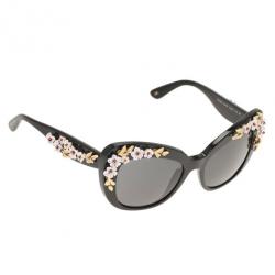 Pre Owned Dolce and Gabbana Black 4230 Almond Flower Cat Eye Sunglasses