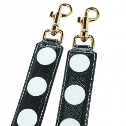 مملوكة مسبقًا Dolce and Gabbana Black/White Leather Polka Dot Bag Strap