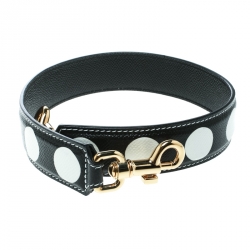 مملوكة مسبقًا Dolce and Gabbana Black/White Leather Polka Dot Bag Strap